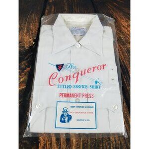 Military Service Shirt Union Made vtg Conqueror White Short Sleeve Size Small